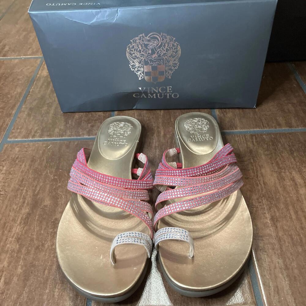 🔥Vince Camuto Rallsan Crystal Stud Espadrille Strappy Slide Sandals, 10M NIB